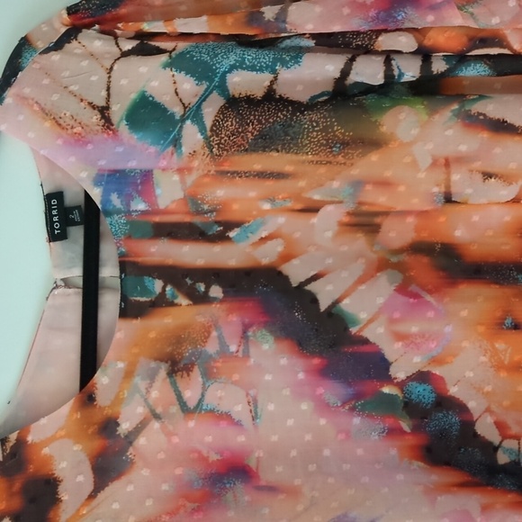 Torrid chiffon Clip Dot Boho Blouse Baloon Sleeves abstract butterfly print 2x - Picture 8 of 12